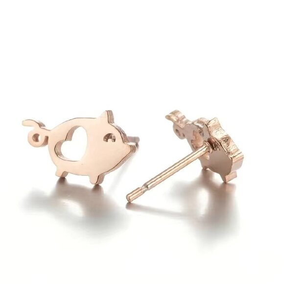 Little Pigs and Hearts Stainless Steel Stud Earrings #1211 - Picture 9 of 10